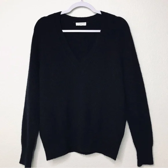 SANDRO PARIS Lena Wool Alpaca Black V-Neck Sweater